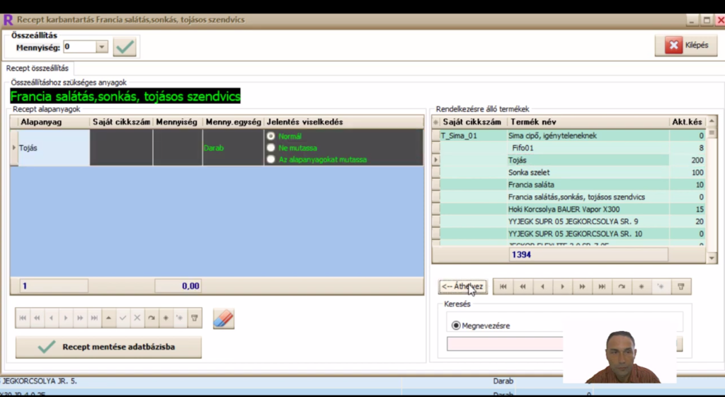 Gyartas modul a Raktar szoftverben