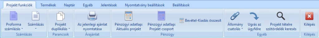 Menu Projekt funkciok