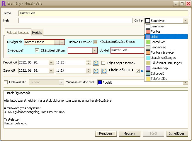 Egyedi ERP rendszer - Naptár kezelése