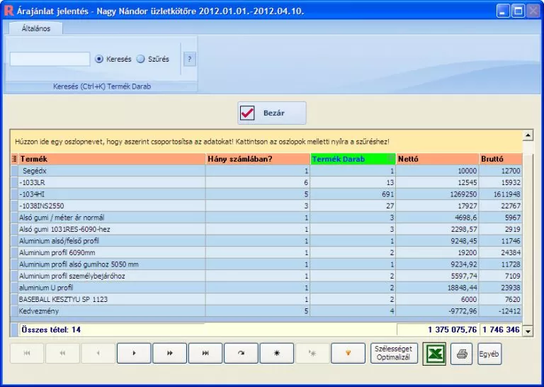 Egyedi ERP rendszer - jelentések